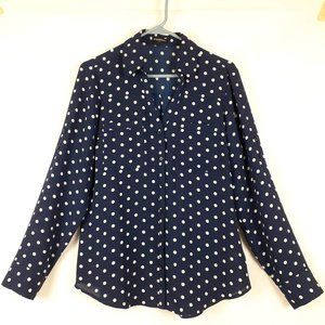 Express Blue Polka Dot Blouse Shirt Roll Up Sleeve